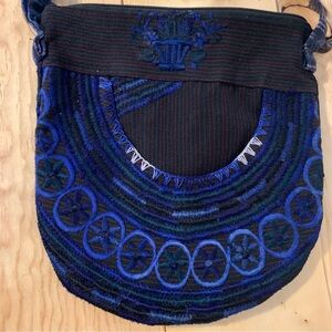 Elegant Blue Embroidered Shoulder Bag